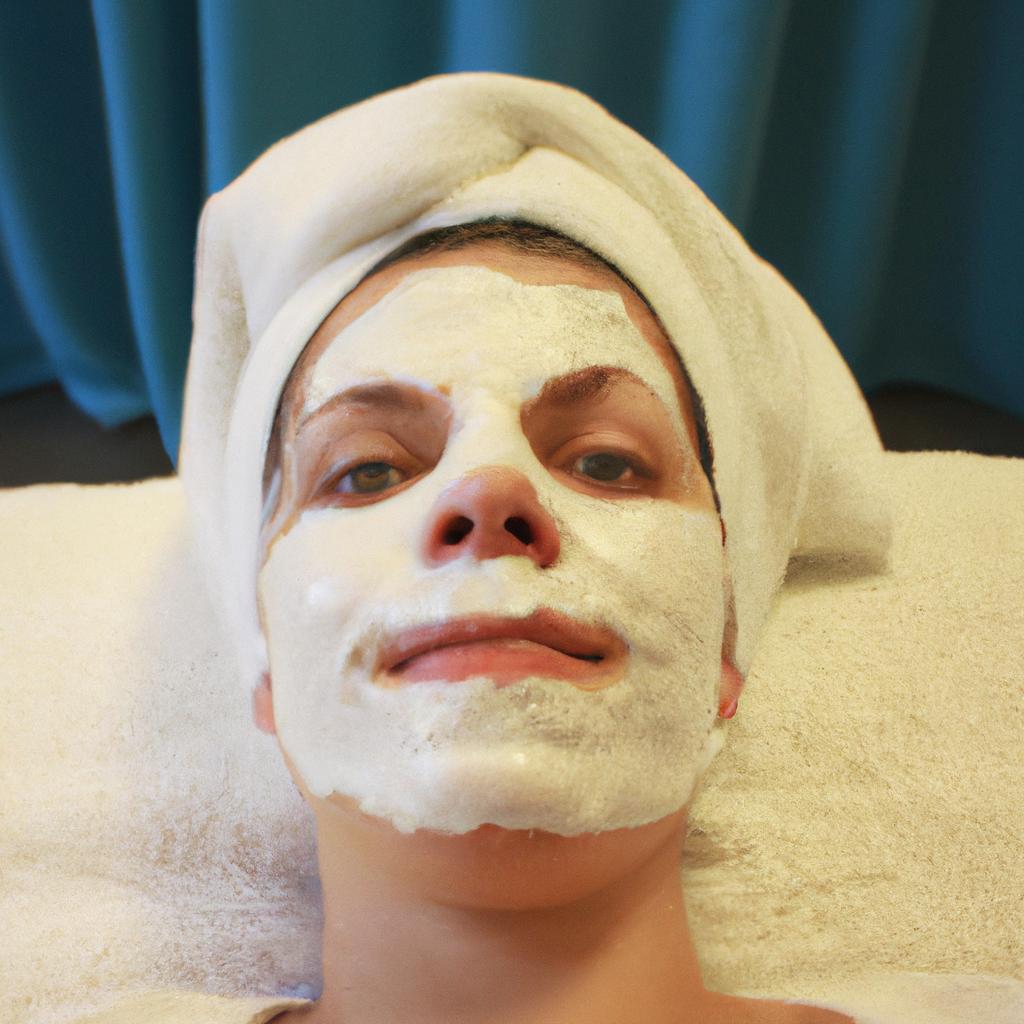 Person applying facial mask at spa